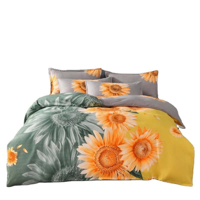 China Wholesale Bedding Set 3D Sunflower Design Stitching Color 100% Polyester Bed Sheets in Custom Size