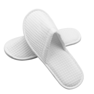 Wholesale Disposable Open Toe Waffle Terry Cotton Hotel Slippers with Custom Logo