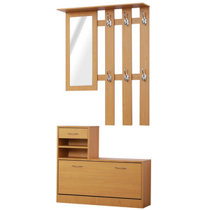 Hallway Furniture Set Shoes Cabinet Storage 6 Hooks Coat Rack Mirror