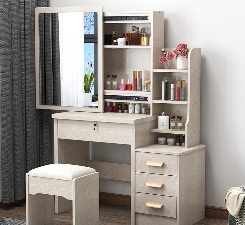 Dressing table with mirror makeup table french wooden dresser 4 Drawers Vanity Set Wood Make Up Dresser with Folding Mirror