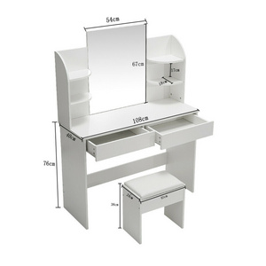 White Dressing Table Set with 2 Drawers 4 Shelves Large Mirror Makeup Vanity Set