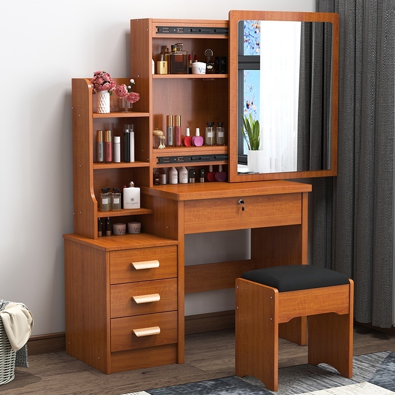 Dressing table with mirror makeup table french wooden dresser 4 Drawers Vanity Set Wood Make Up Dresser with Folding Mirror