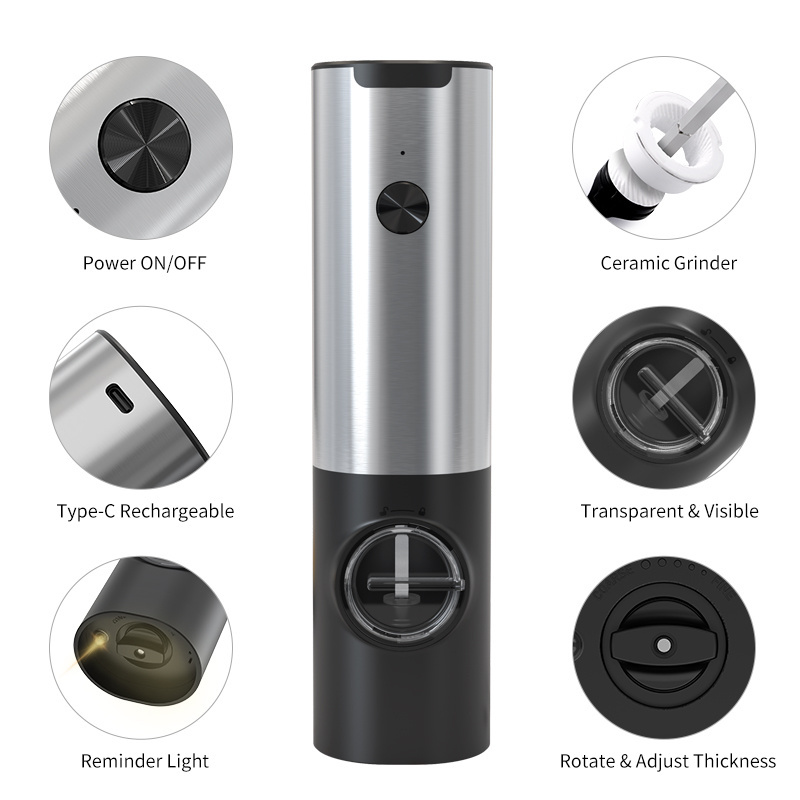 Unit-Charging Rechargeable Salt Grinder Electric Pepper Grinder Adjustable Stainless Steel Salt And Pepper Mill