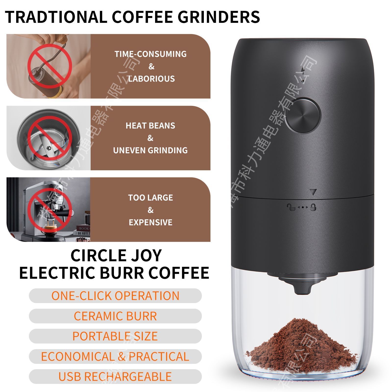 Portable Burr Coffee Grinder Rechargeable Automatic Coffee Grinder Electric Coffee Grinder