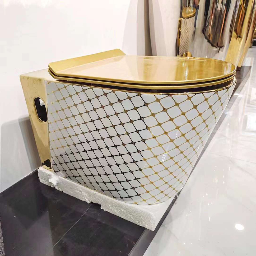 K002G Modern Plating Hidden Water Tank Bathroom Ceramic Wall Hung Gold Toilet Set