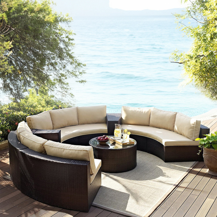 Modern Outdoor Furniture Rattan Base Garden Sofa Sets Semicircular Curve Sun Lounge Chair Sofas Leisure Patio Furniture