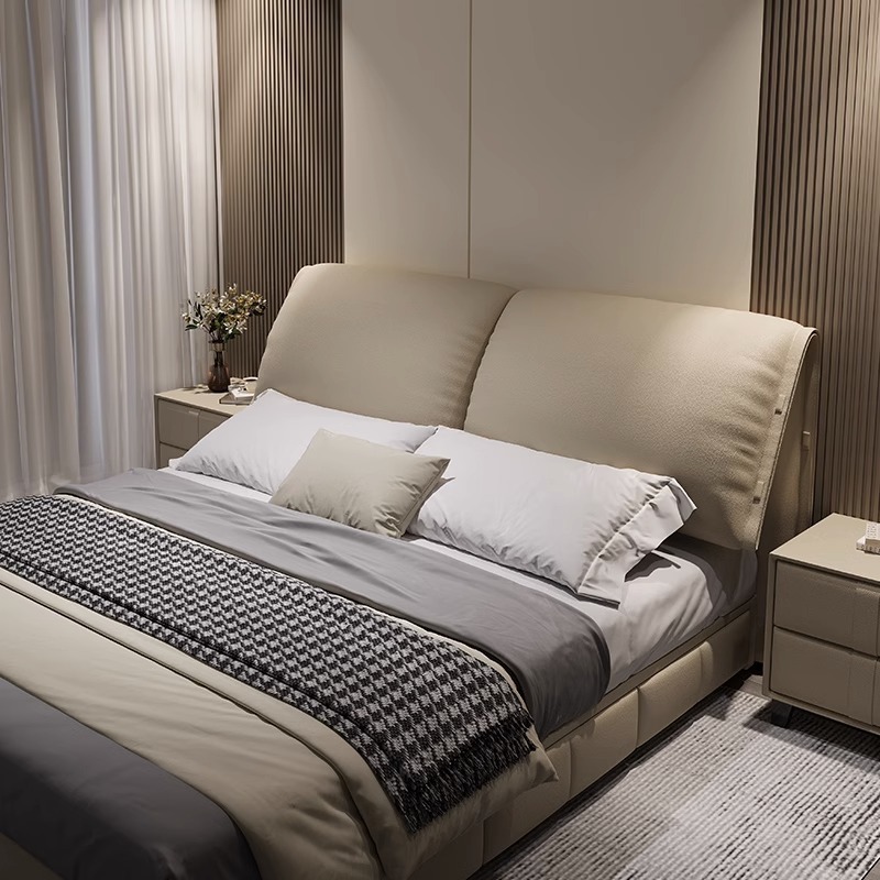 Italian Luxe Leather Bed: Modern Minimalist Furniture, Nordic Elephant Ear Bed with Storage for Master Bedroom