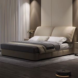 Italian Luxe Leather Bed: Modern Minimalist Furniture, Nordic Elephant Ear Bed with Storage for Master Bedroom