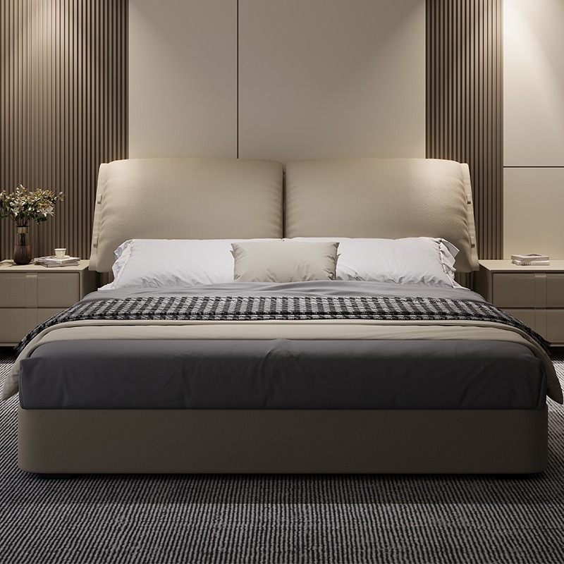 Italian Luxe Leather Bed: Modern Minimalist Furniture, Nordic Elephant Ear Bed with Storage for Master Bedroom