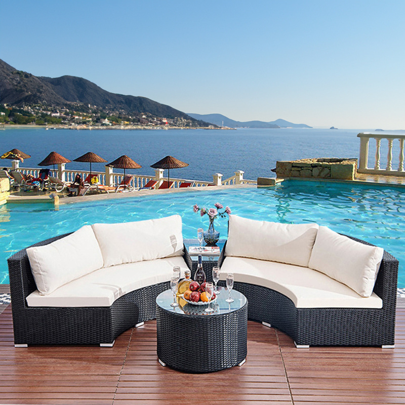 Modern Outdoor Furniture Rattan Base Garden Sofa Sets Semicircular Curve Sun Lounge Chair Sofas Leisure Patio Furniture