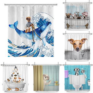 Funny Dog Shower Curtains Cute Animal Whale Children Room Decor Fabric Waterproof Curtains With Hooks  Bathroom Bathtub Curtain