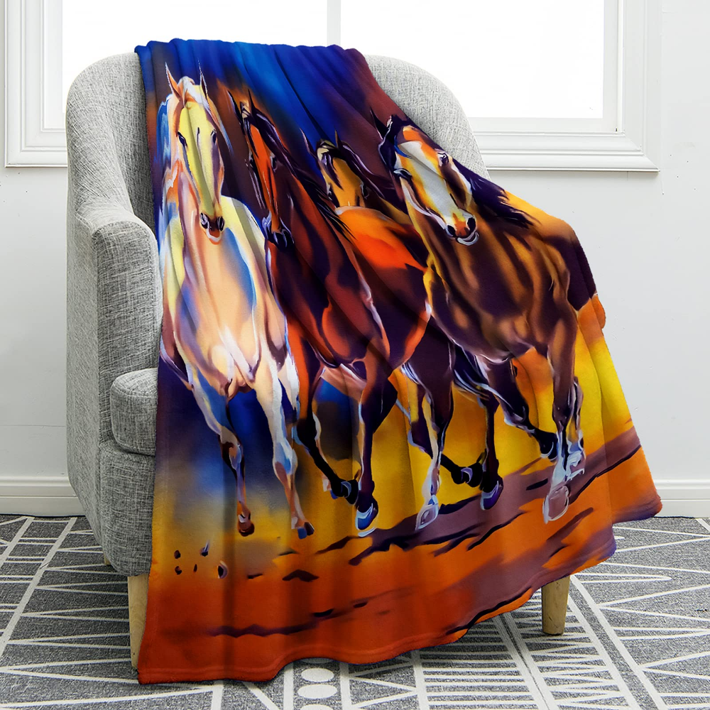 Cowboy Western Soft Warm Print Throw Blanket for Couch Bed Chair Office Sofa Birthday Gifts Galloping Horse Blanket