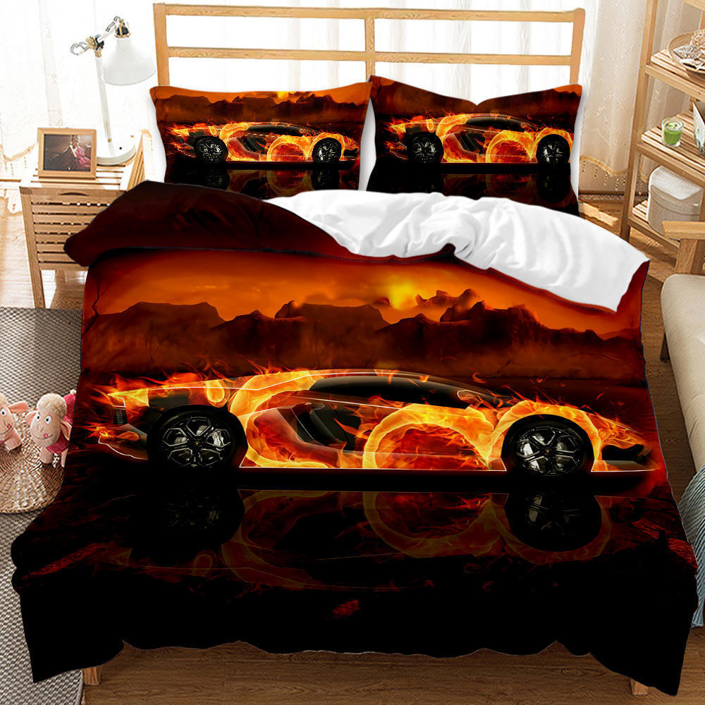 Sports Car Duvet Cover Sets Full Queen,3 Pcs Race Car Bedding Sets Pillowcases Teens Boys Girls Polyester Quilt Cover King Size