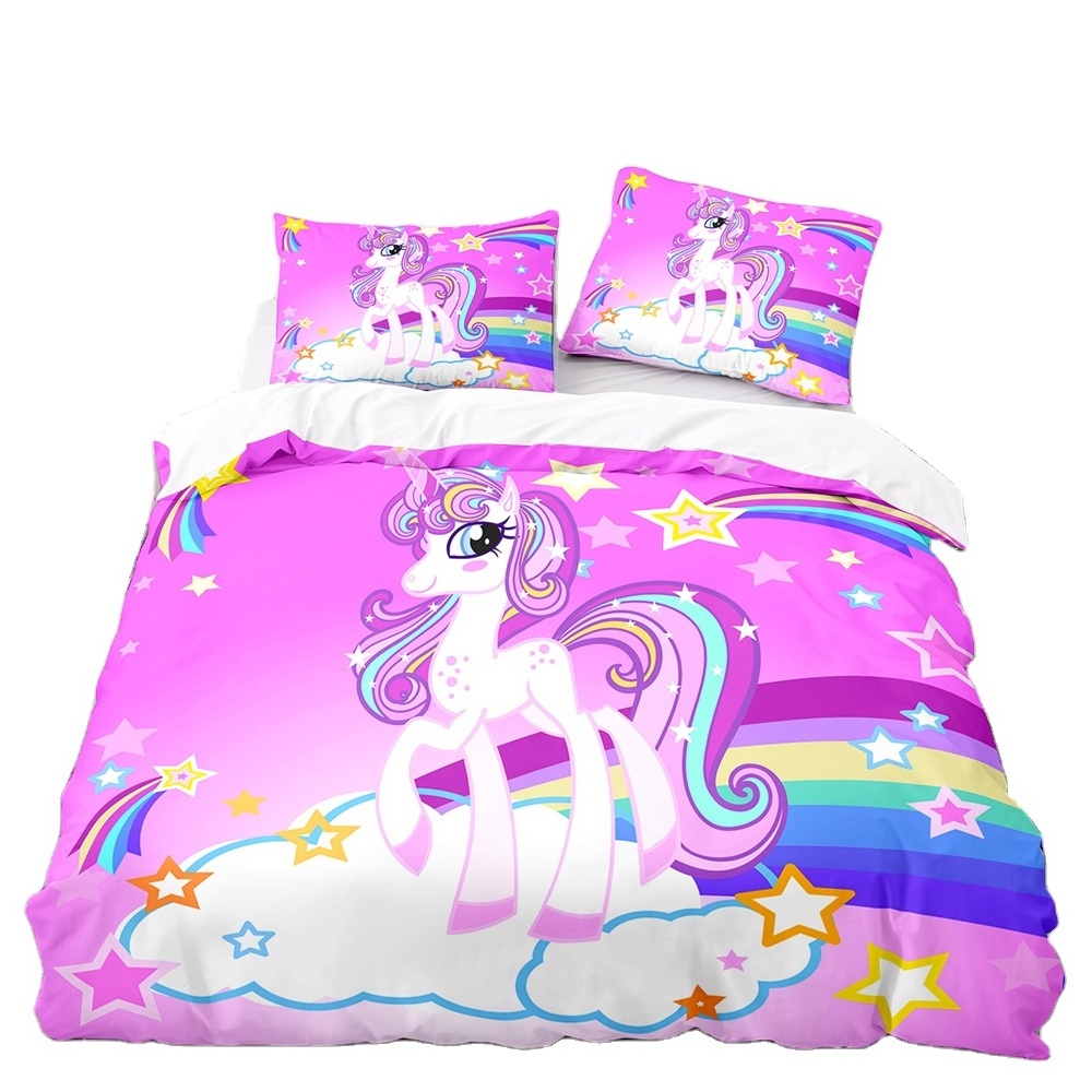 Unicorn Rainbow Duvet Cover Set King Twin Full Size Girl Bedding Set Colourful Cartoon Child Polyester Comforter Cover  Kids Boy