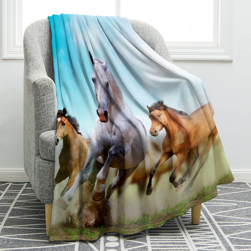 Cowboy Western Soft Warm Print Throw Blanket for Couch Bed Chair Office Sofa Birthday Gifts Galloping Horse Blanket