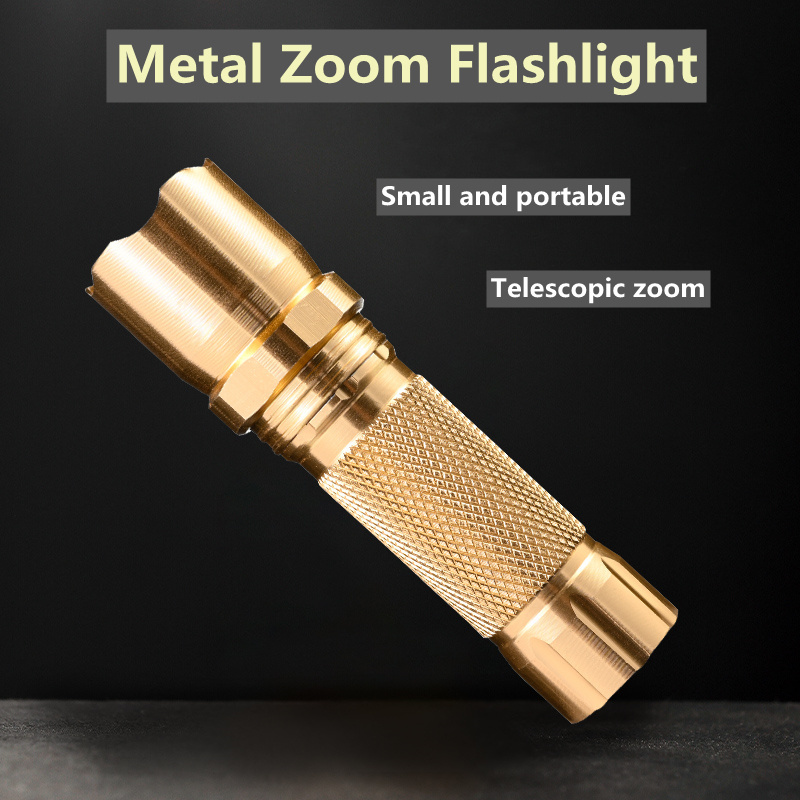 Top Quality Gold Aluminum Alloy Portable Flashlight Waterproof Outdoor Camping Lighting Flashlight