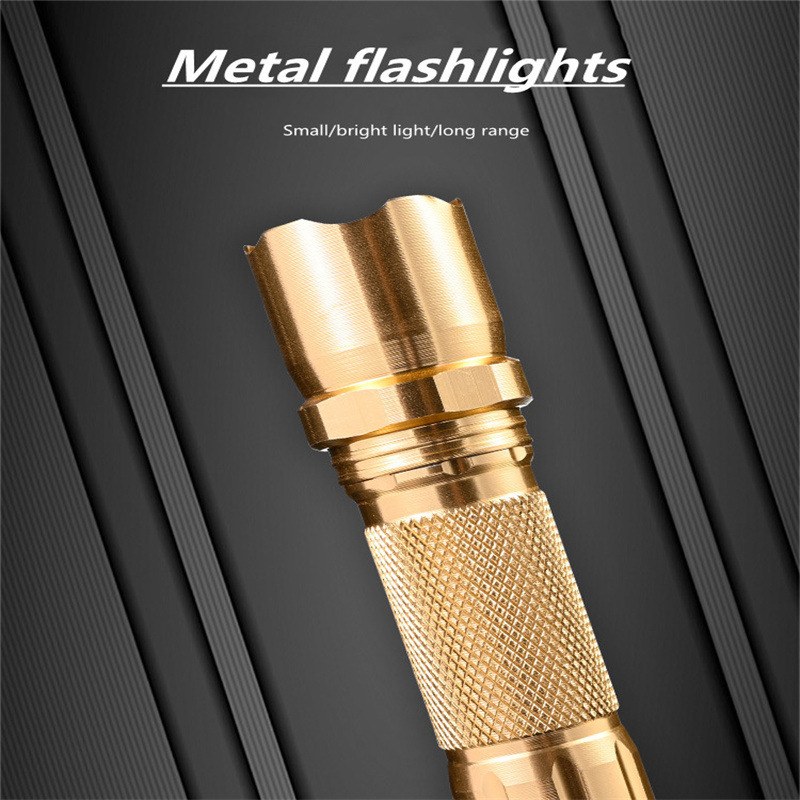 Top Quality Gold Aluminum Alloy Portable Flashlight Waterproof Outdoor Camping Lighting Flashlight