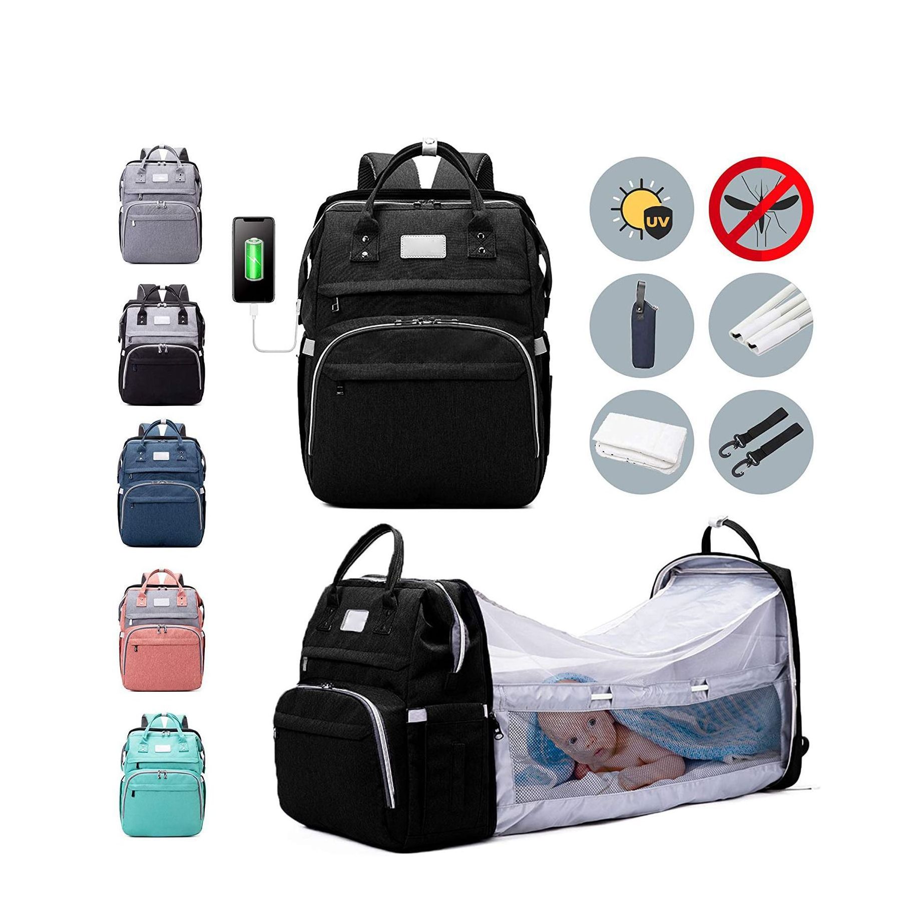 Waterproof Diaper Backpack Large Capacity Diaper Bag with USB 2022 Factory Wholesale Travel Diaper Backpack For Baby