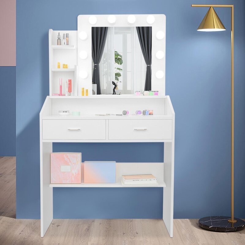 Dressing table with mirror and stool modern two drawers makeup dresser dressing table and chair hot sale