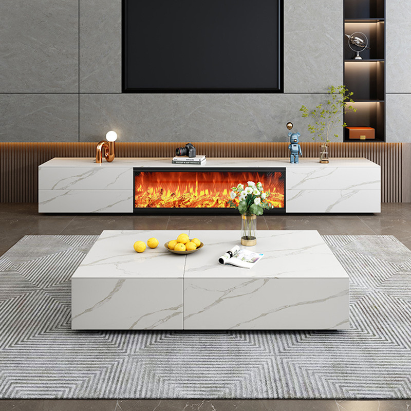 Fireplace tv cabinet simulation fire rock board tv stand and coffee table set embedded living room fake flame fireplace