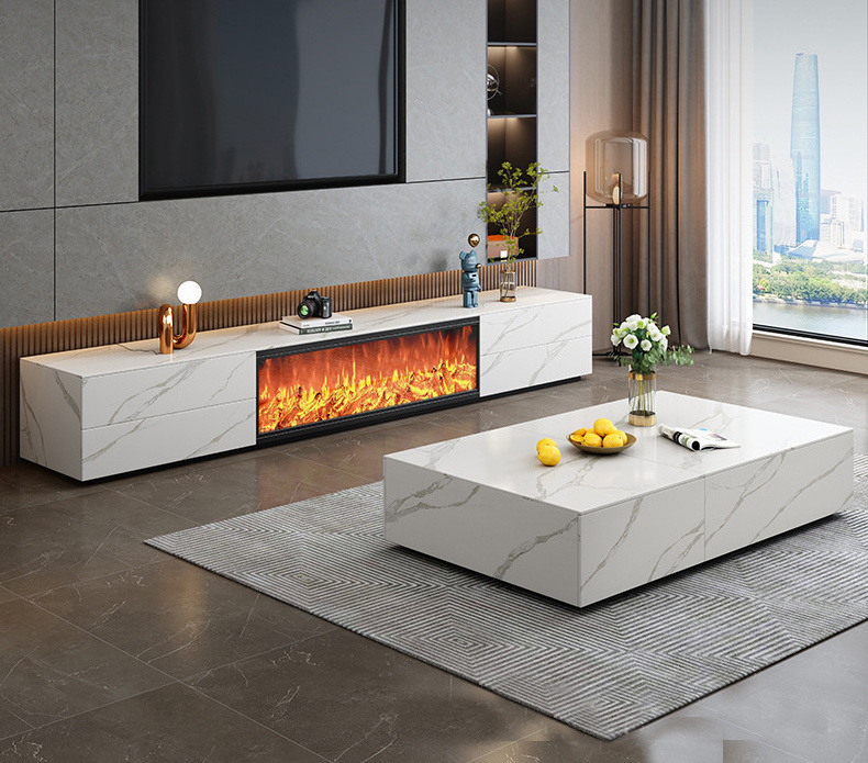 Fireplace tv cabinet simulation fire rock board tv stand and coffee table set embedded living room fake flame fireplace