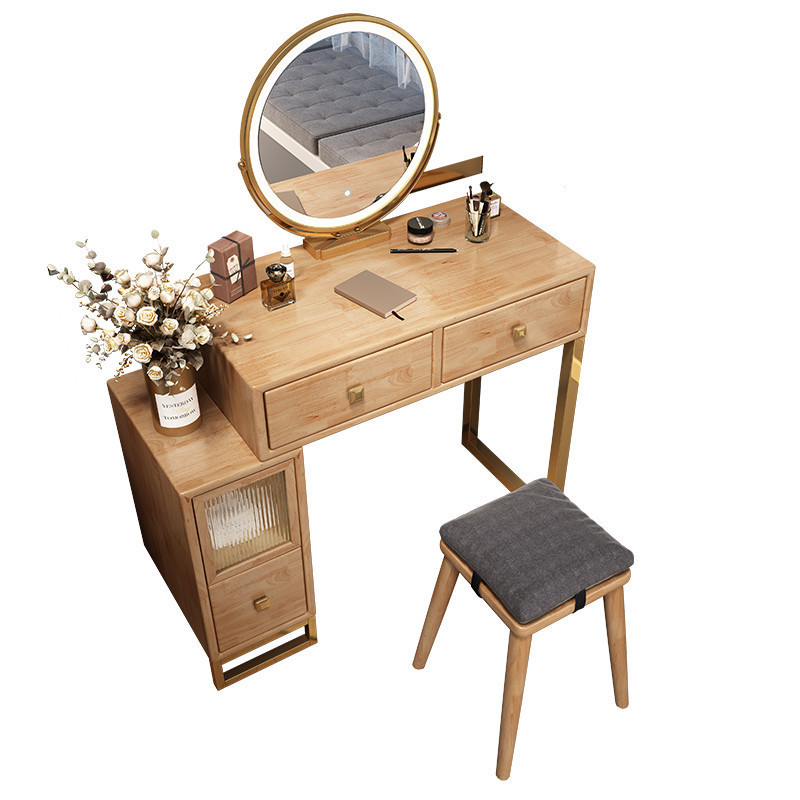 Vanity table with led light makeup mirror dressing table small bedroom dresser makeup vanity desk circular mirror