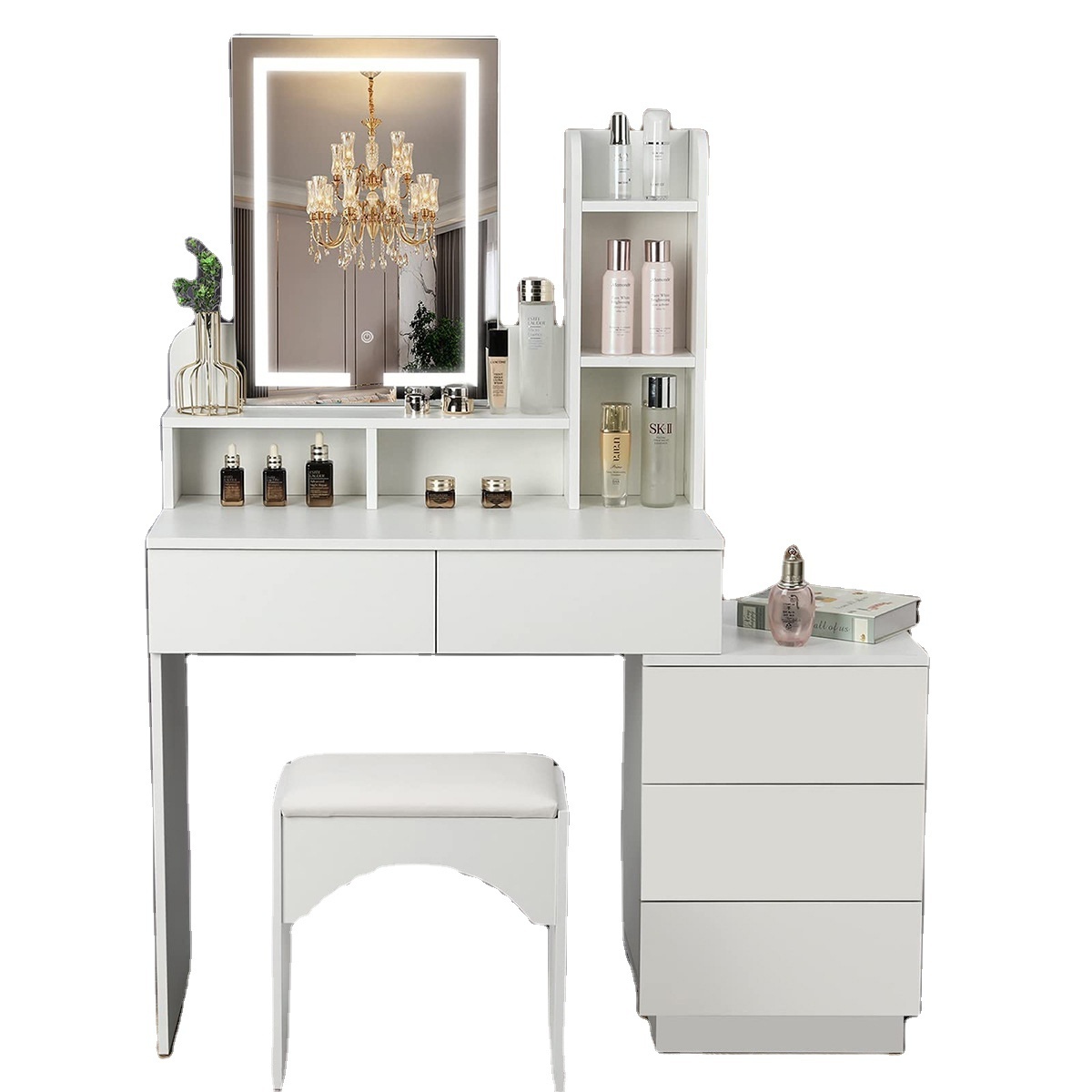 Dressers 5 drawers bedroom furniture dressing table with  led light mirror and drawers makeup dressing table