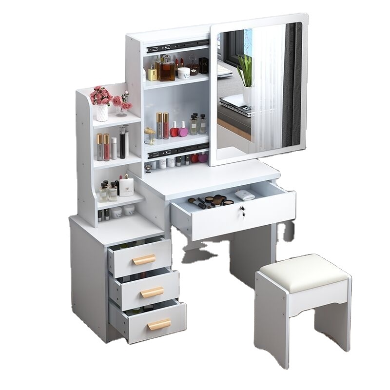 Hot Hidden storage cabinets open shelves dresser with removable mirrors dressing table with led mirror makeup vanities