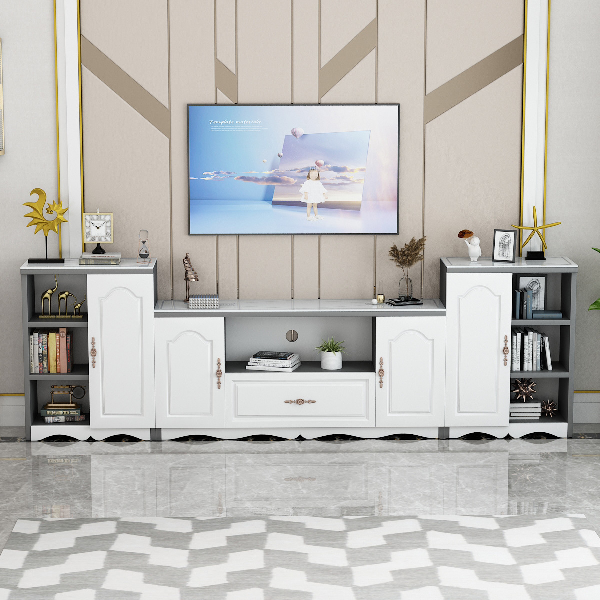 best selling walnut and white mdf panel 65 inch coffee table and tv cabinet stand set modern design furniture