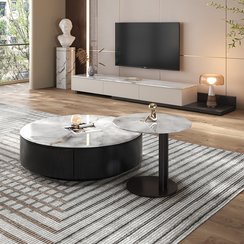 retractable tv cabinet light luxury marble tv stand and coffee table set color crystal stone modern mesa de tv