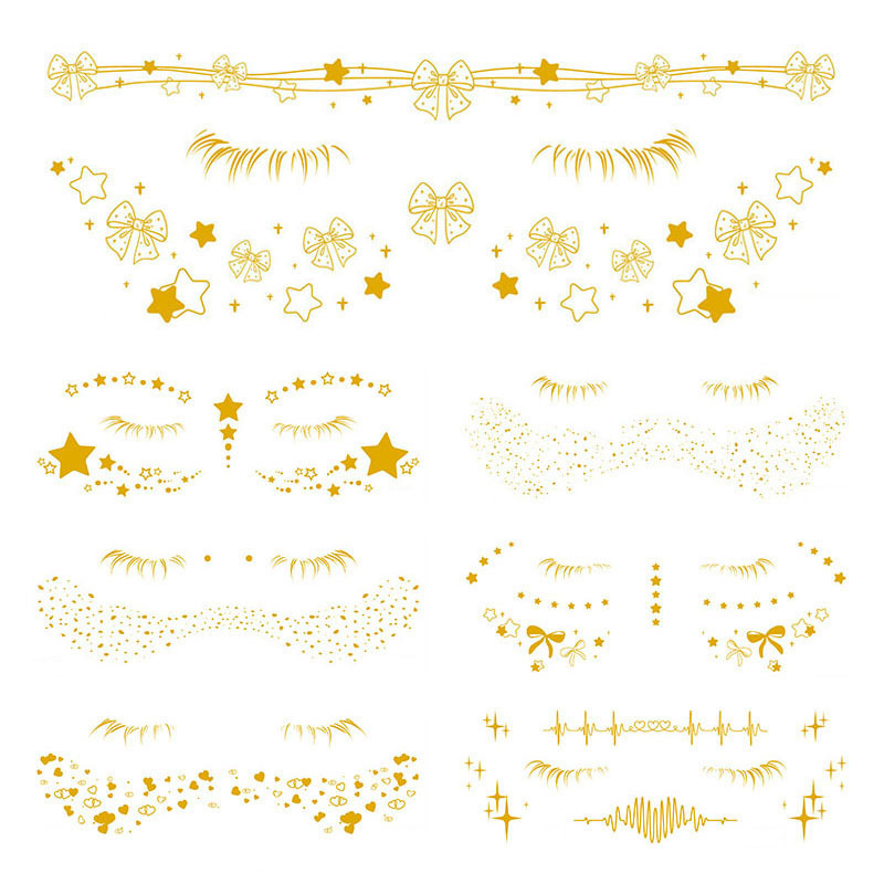 Party Decor Gold Foil Metallic Freckles Face Sticker Waterproof Temporary Tattoo Sticker with Eyelash