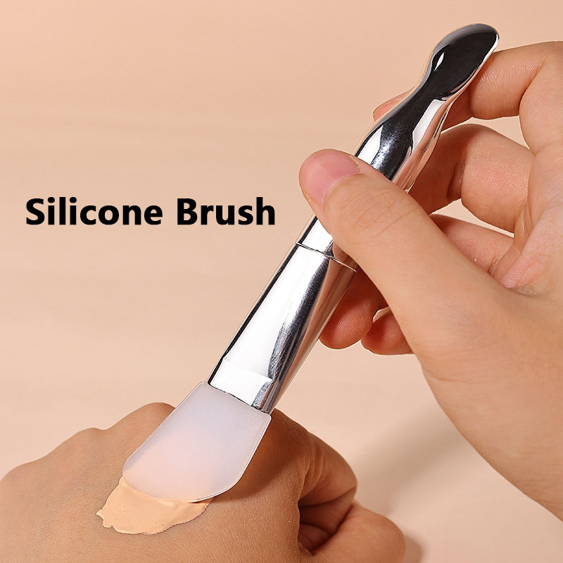 Facial Beauty Tools Multifunctional Double Head Silicone Mask Brush Face Masking Brush with Spatula Spoon