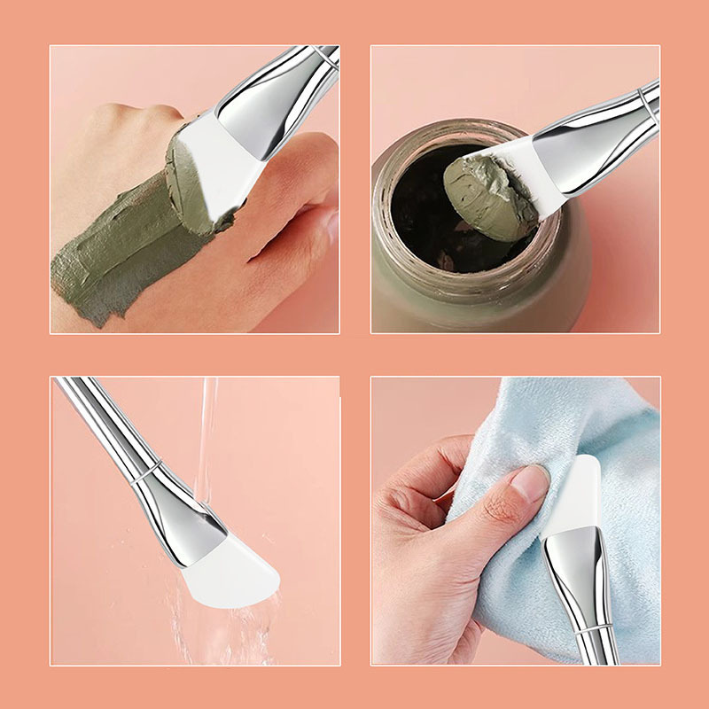 Facial Beauty Tools Multifunctional Double Head Silicone Mask Brush Face Masking Brush with Spatula Spoon