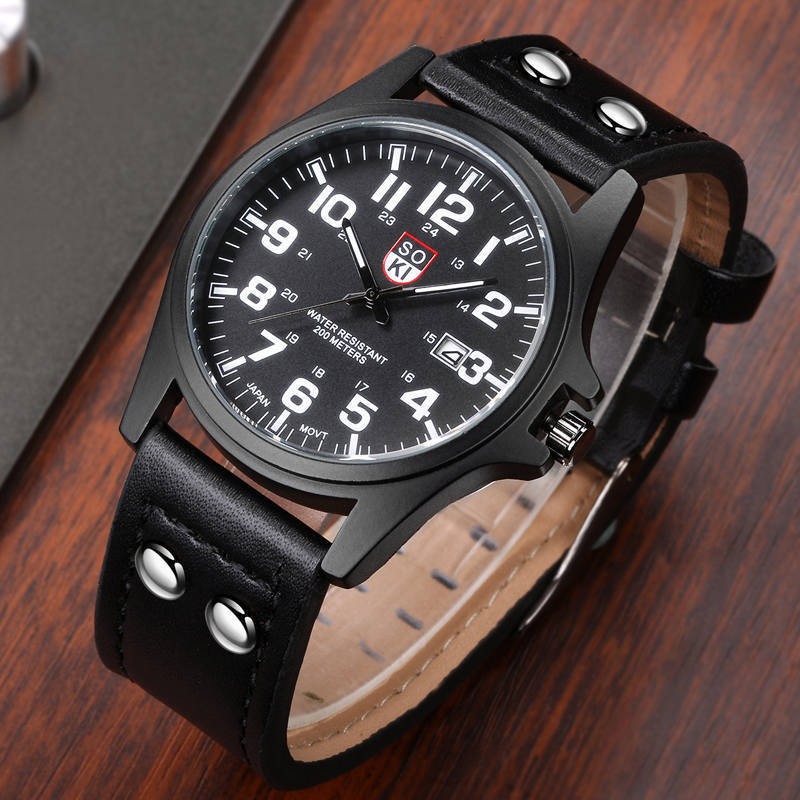 Best Seller Soki New Styles Men Leather Business Casual Watches Quartz Wristwatch