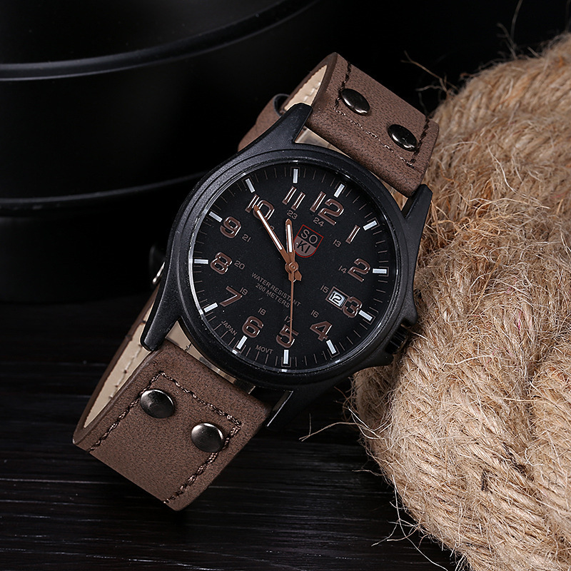 Best Seller Soki New Styles Men Leather Business Casual Watches Quartz Wristwatch