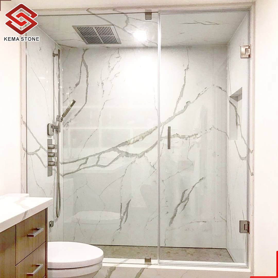 Artificial Calacatta White Quartz Stone Surrounds Wall Panel for Shower