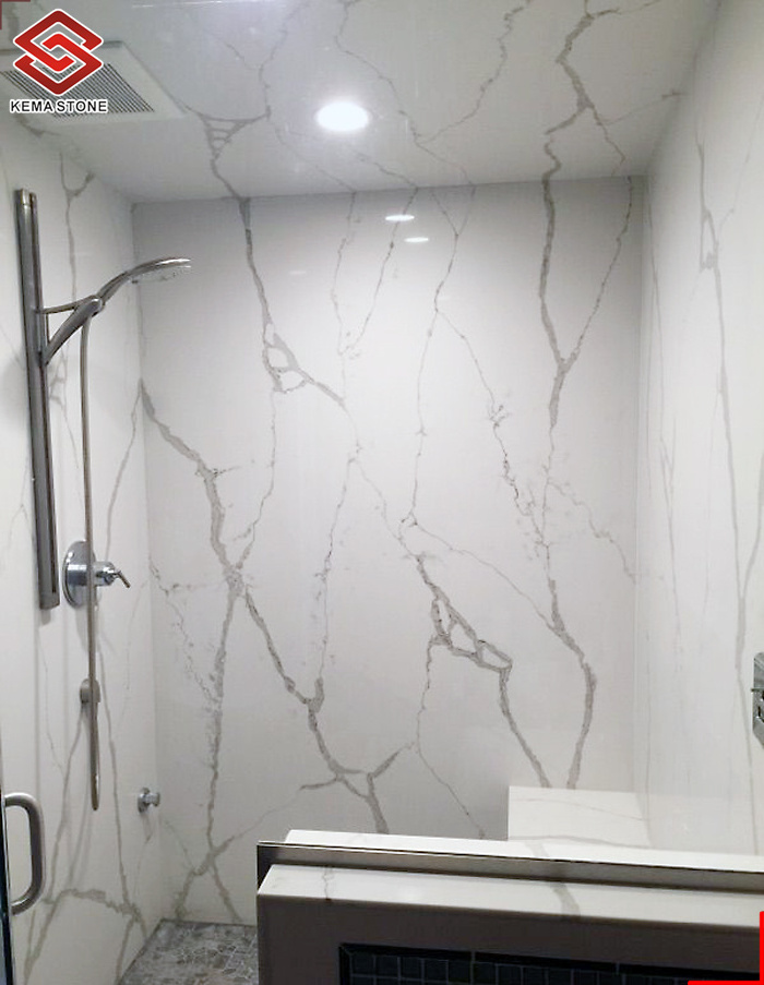 Artificial Calacatta White Quartz Stone Surrounds Wall Panel for Shower