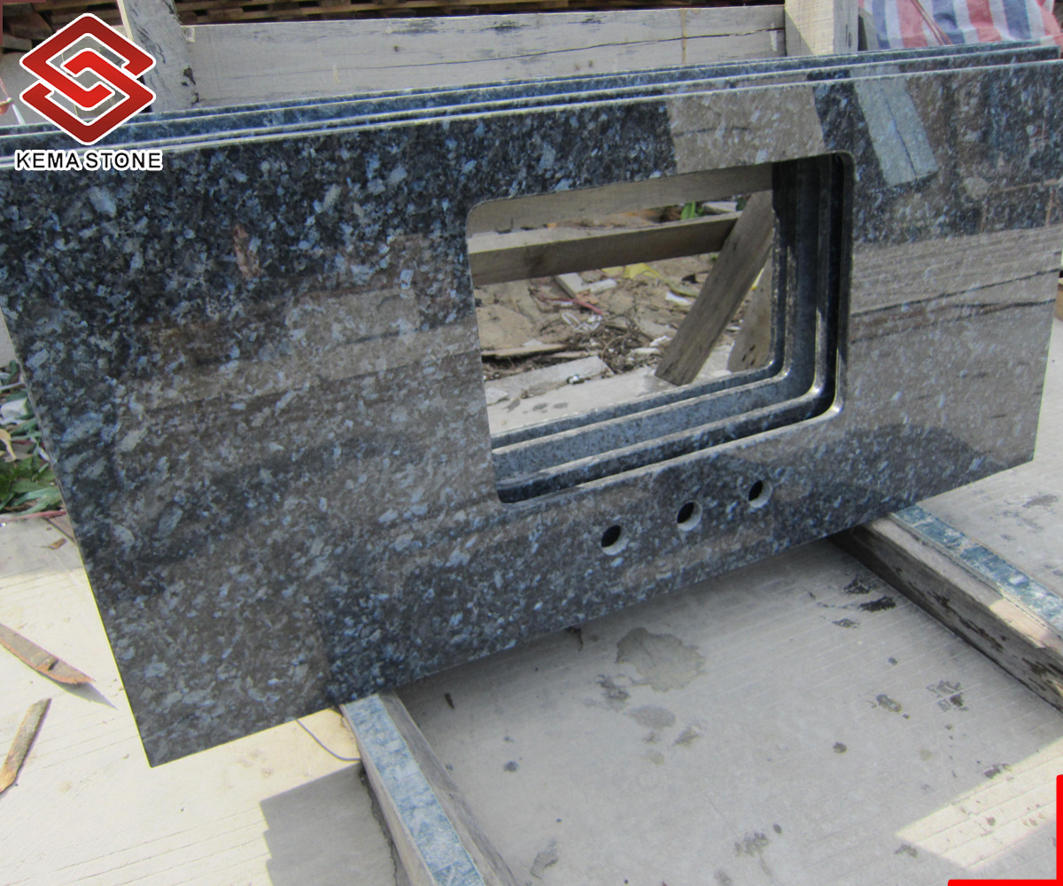 Popular Fancy Best Blue Stone Blue Pearl Granite Countertop and Vanity Tops for Kitchen and Bathroom