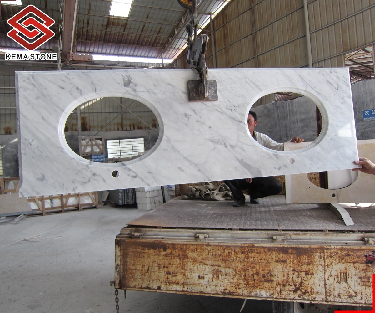 Ready-Made Customized Natural White  Marble Stone Bianco Carrara for Bathroom Countertop