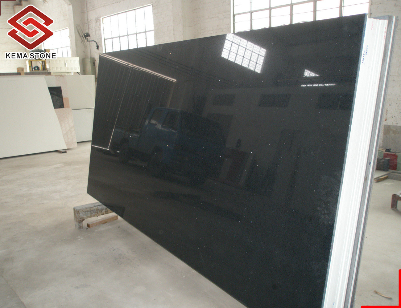 Agglomerated Black Sparkle and Crystal Quartz Stone Slab