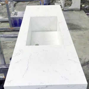 Integrated One-piece Bianco Carrara White Quartz Stone Countertops for Kitchens