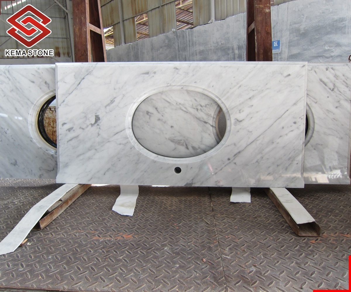 Ready-Made Customized Natural White  Marble Stone Bianco Carrara for Bathroom Countertop