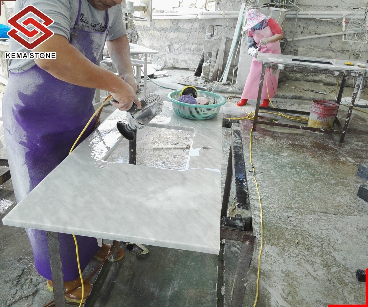 Ready-Made Customized Natural White  Marble Stone Bianco Carrara for Bathroom Countertop