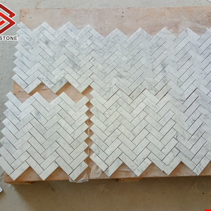 Natural White Stone Bianco Cararra Marble Herringbone Mosaic Tiles