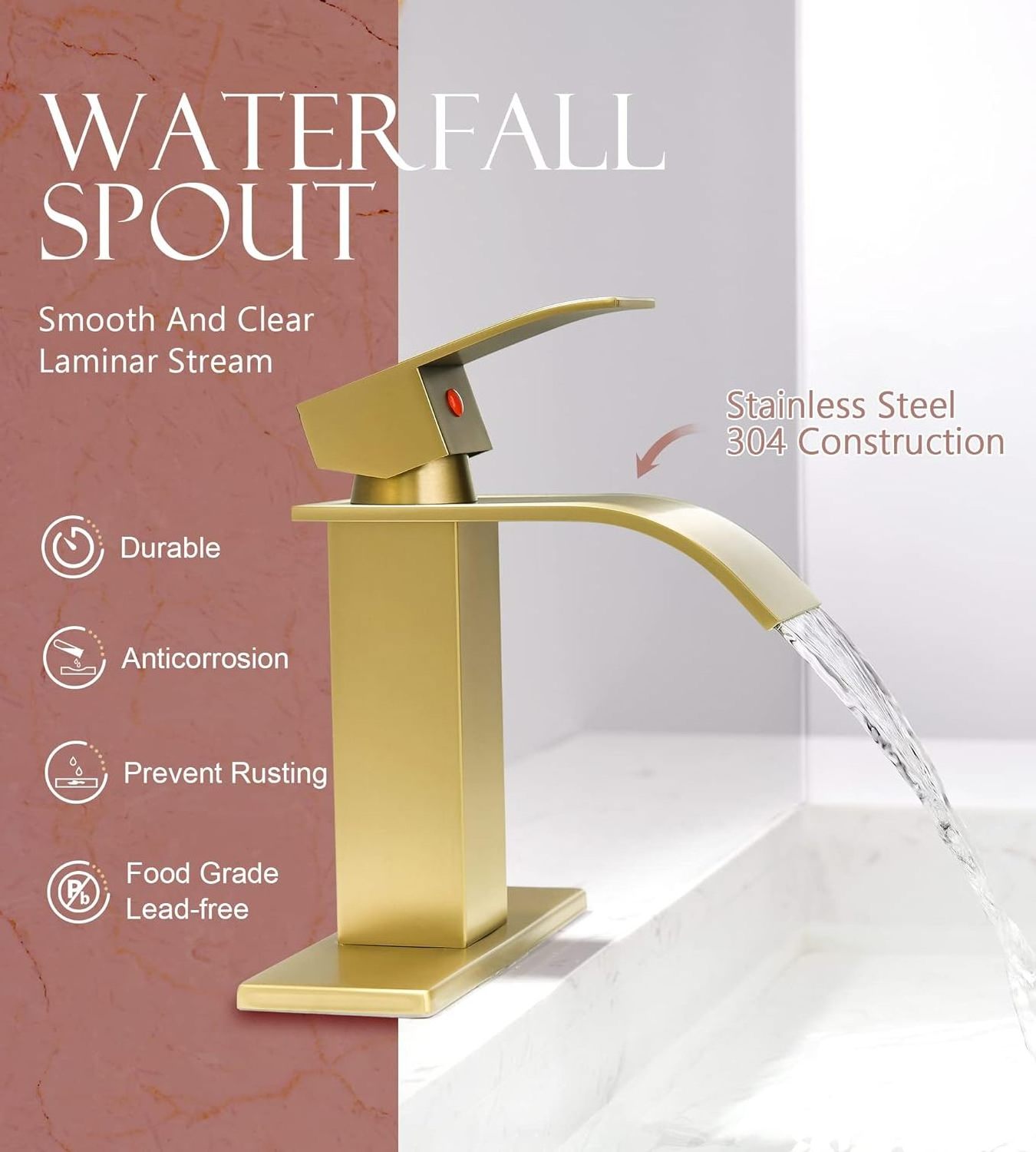 Gold Bathroom Faucets Modern Single Hole Bathroom Faucet Waterfall Spout hole modern bathroom water basin faucet