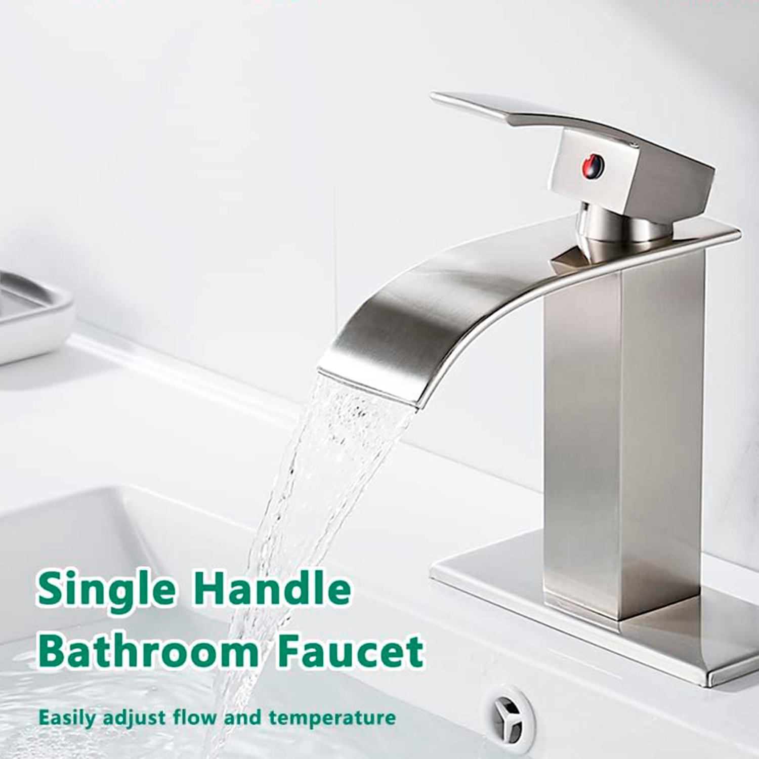 Waterfall Spout Single Handle Bathroom Faucet Brushed Nickel Commercial Modern Lavatory hole modern bathroom water basin faucet