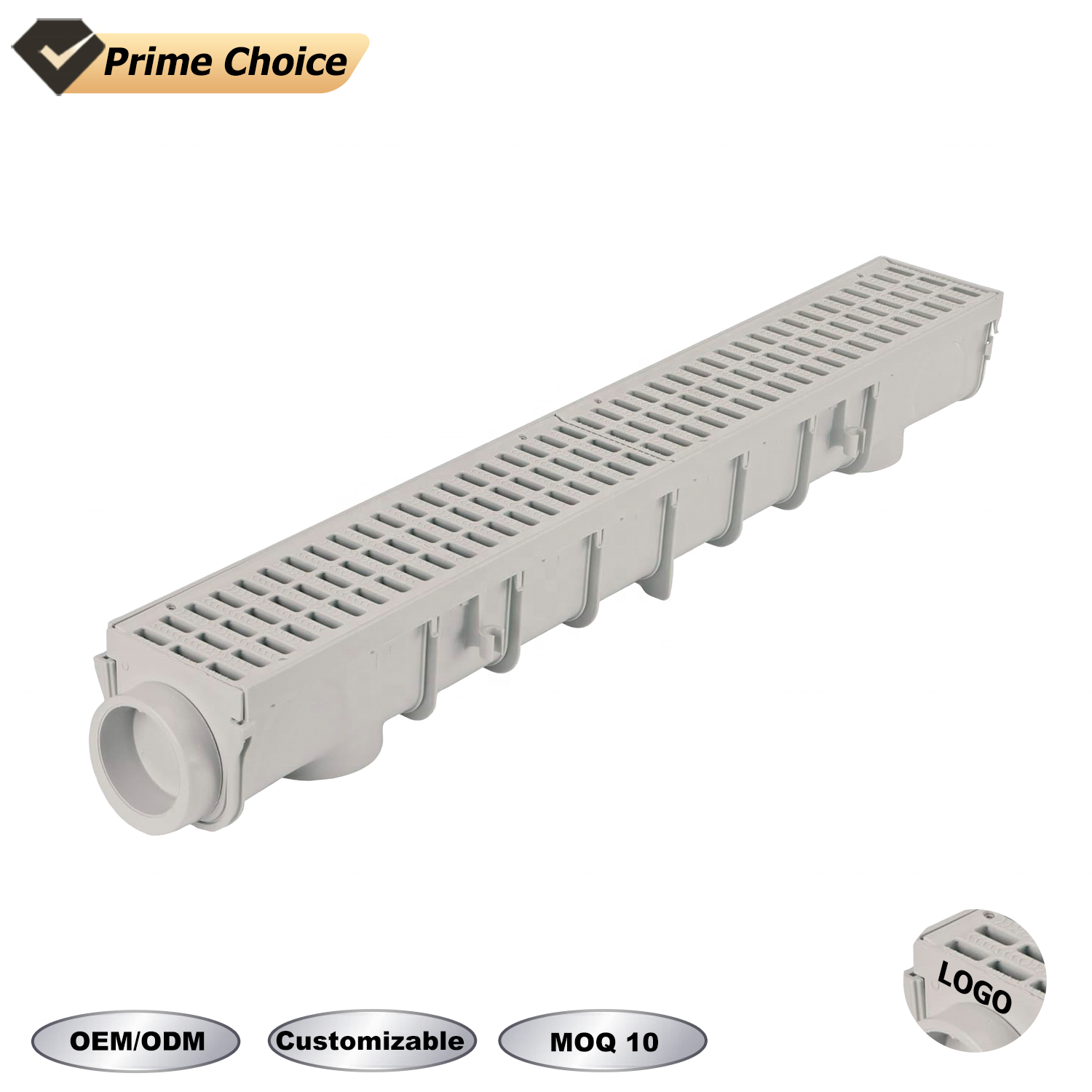 Deep Profile Channel with Gray Plastic Grate Drain Cover Adapter for Outdoor Cover Drain Yard Sidewalk Trench Drain Floor