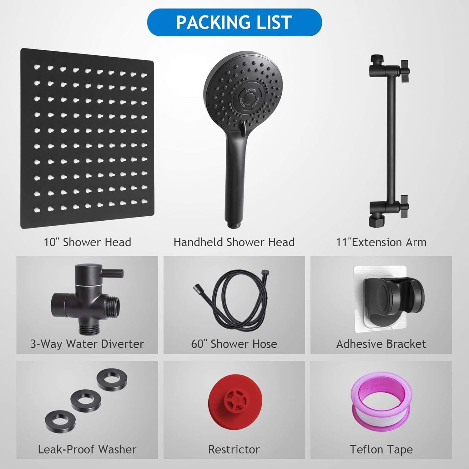 High Pressure Rain Shower Head with Adjustable Extension Arm and 5 Settings Handheld Shower Spray Against Low Pressure Water