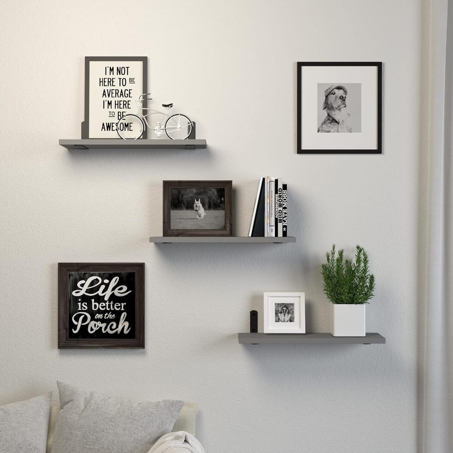 Wooden Wall Floating Shelves 3 Sets Shelves for Bathroom Storage Bedroom Living Room Grey corner bathroom shelf