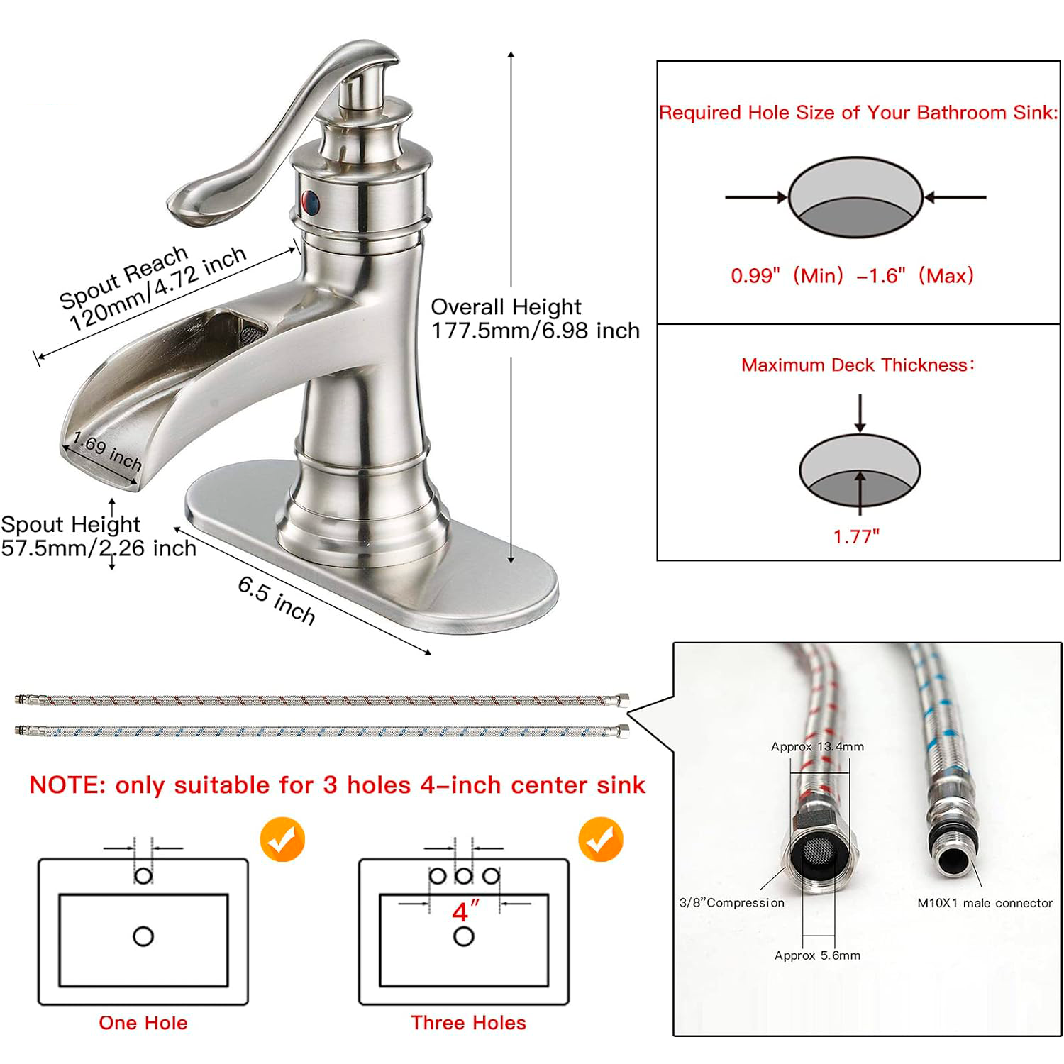 Bathroom Faucet Brushed Nickel Waterfall Single Handle Hole Sink Bath Vanity Lavatory hole modern bathroom water basin faucet